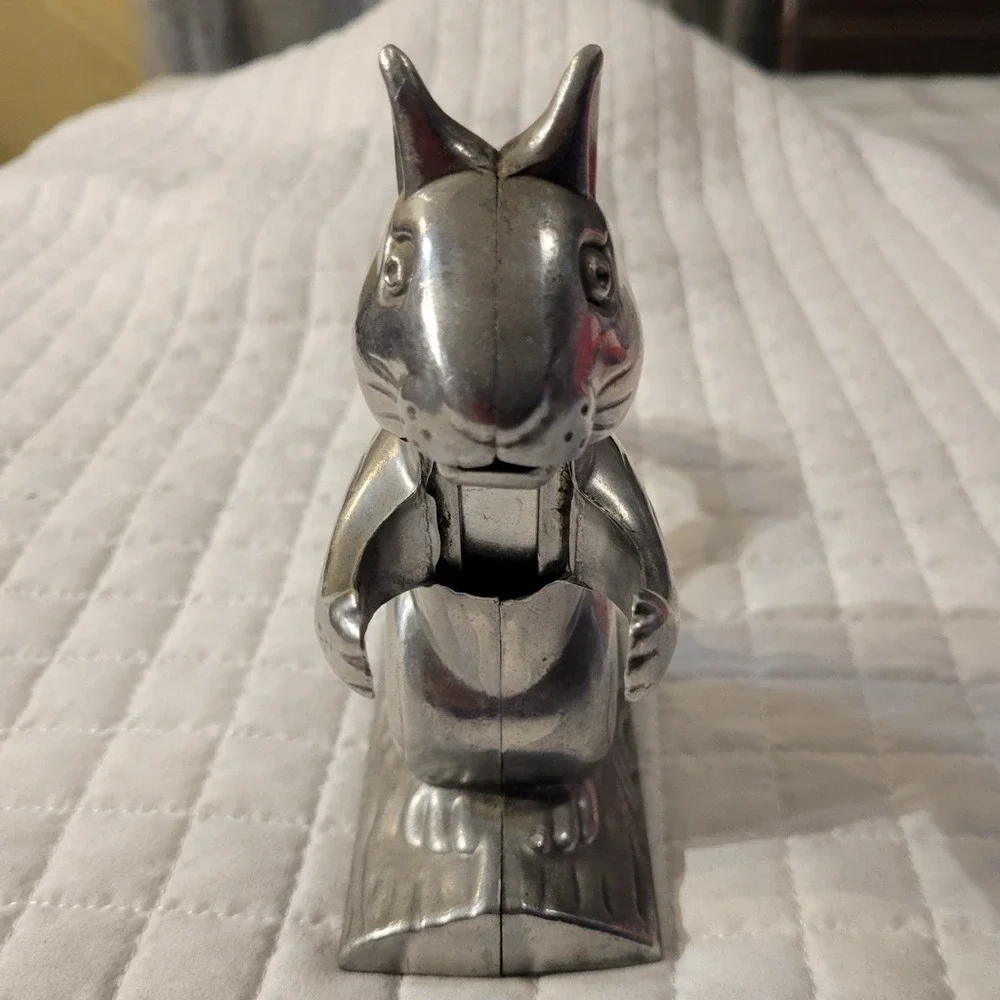 VTG Squirrel on Log Nutcracker Aluminum Metal Collectible Fun Cute Whimsical 90s